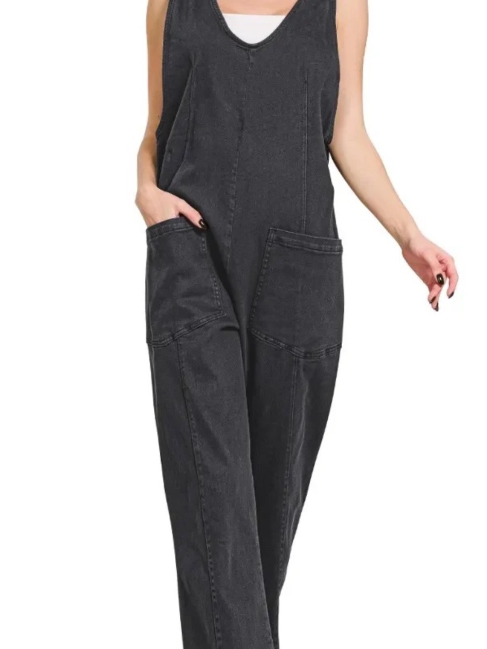New Zenana Casual Adjustable Strap Baggy Jumpsuit Black Relaxed Fit Adjustable - Picture 5 of 8